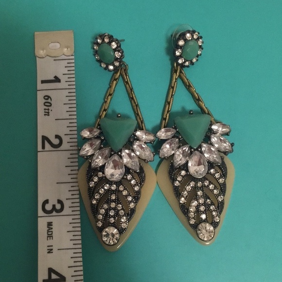 Teal and Rhinestone Chandelier Earrings - Picture 2 of 5